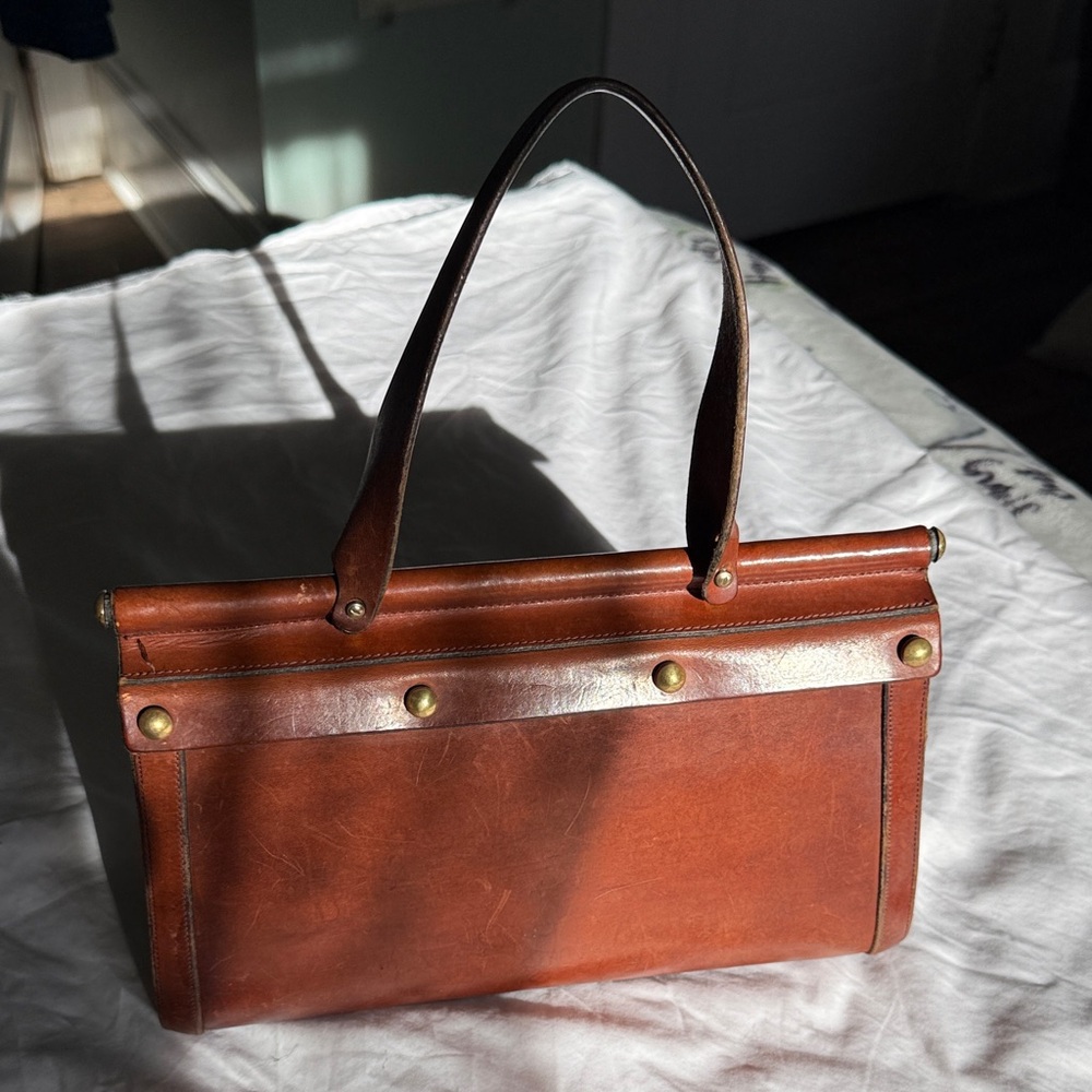 Vintage 60s 70s JOHN ROMAIN Leather Satchel Bag Handbag Doctor Hardbody RARE EVC - Picture 3 of 8
